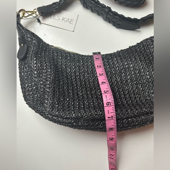 Jules Kae Zola Black Straw Moon Shaped FauxVegan Leather Braided Strap Purse NWT - Picture 15 of 16